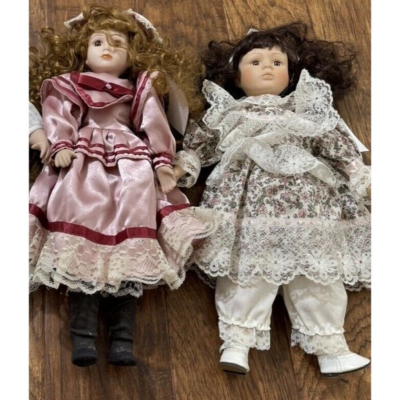 2* ANTIQUE DOLL With Pretty Dress. The Pink One Is  Bazaars Inc Porcelain Doll - Picture 1 of 16